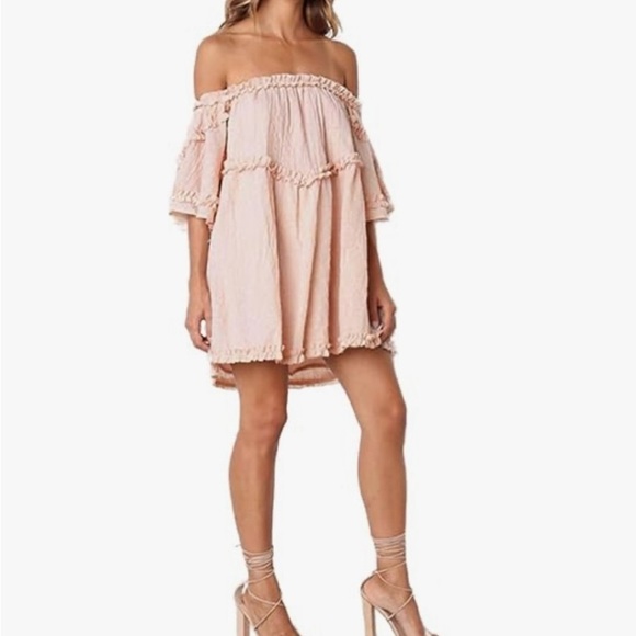NEW! Flirty & Feminine: Blush Pink Off-Shoulder Dress - Style Dome (Size M) - Picture 3 of 7